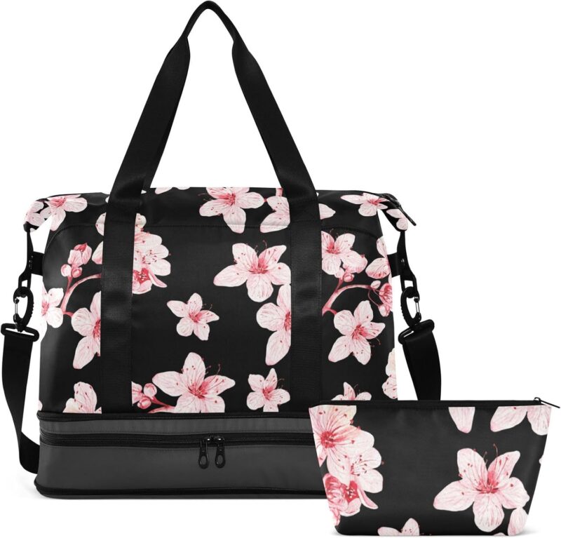 Mnsruu Große Weekender Übernachtungstasche, Reisetasche mit Schuhfach und Nasstasche, japanische Sakura-Kirschblüten-Sporttasche mit Kulturbeutel, #04, Einheitsgröße, modisch – Bild 2