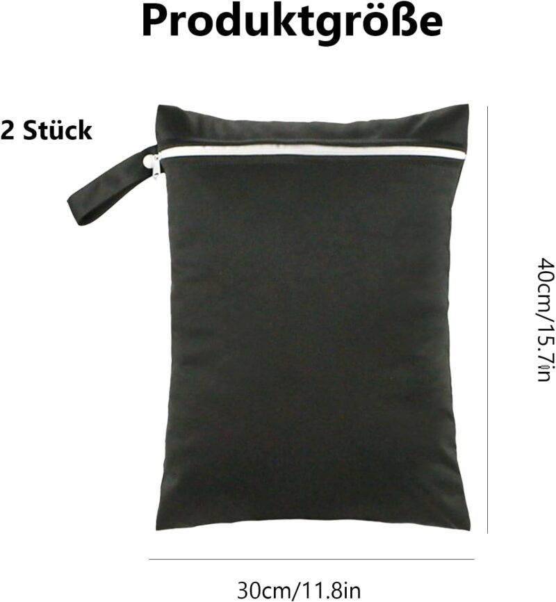 Onperpoe 2 Stück Wetbag 40 x 30 cm Nasstasche Wasserdichter Wäschesack Schwarz Nassbeutel mit Reißverschluss Wiederverwendbarer Wetbag Schwimmsache Wet Bag für Badeanzüge Strandtücher Windeln – Bild 2