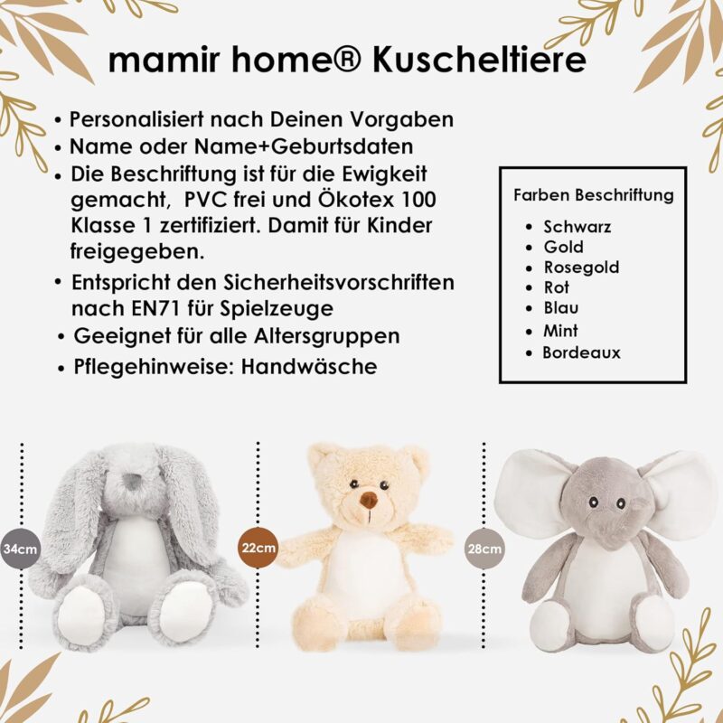 mamir home Teddy Baby Geschenk Kuscheltier personalisiert mit Namen I 22cm Teddybär I Geschenkidee zur Geburt I Taufe, Geburtstag & Weihnachten – Bild 4