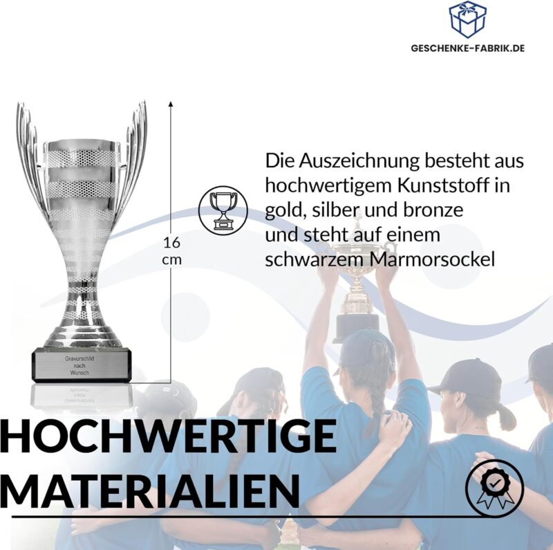 Pokal-Fabrik.de - Pokal mit Gravur Wunschtext in Gold, Silber oder Bronze - personalisierte Auszeichnung - 16 cm inkl. Marmorsockel - Geschenk-Trophäe - Pokal Kinder – Bild 4