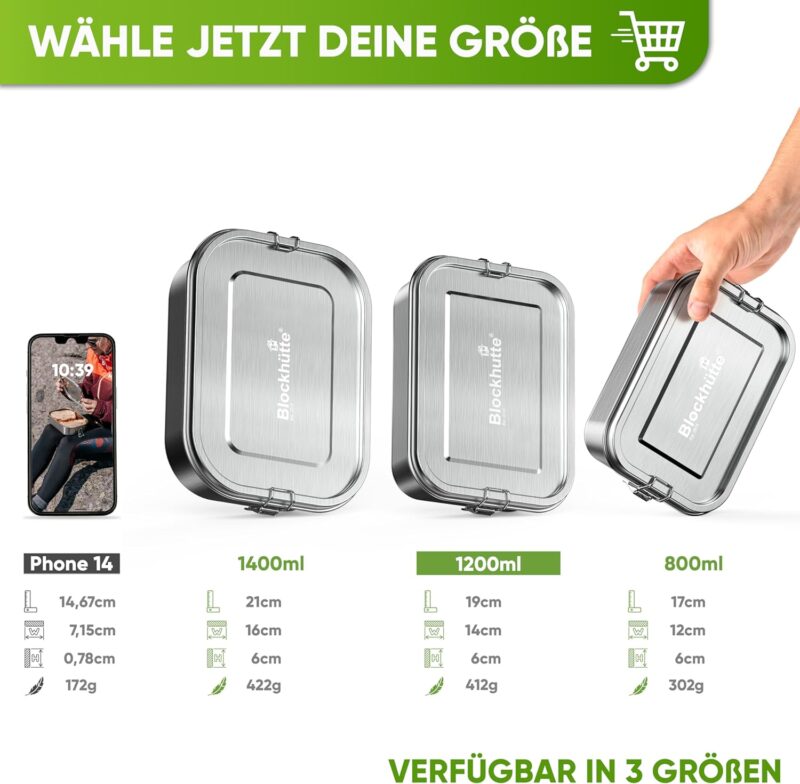 Blockhütte Personalisierte Edelstahl Brotdose mit Gravur I 1200 ml I Lunchbox mit Name, Bento Box für Kinder, Erwachsene, Brotdose mit 3 Fächern, Meal Prep Boxen, Lunchbox personalisierbar – Bild 5