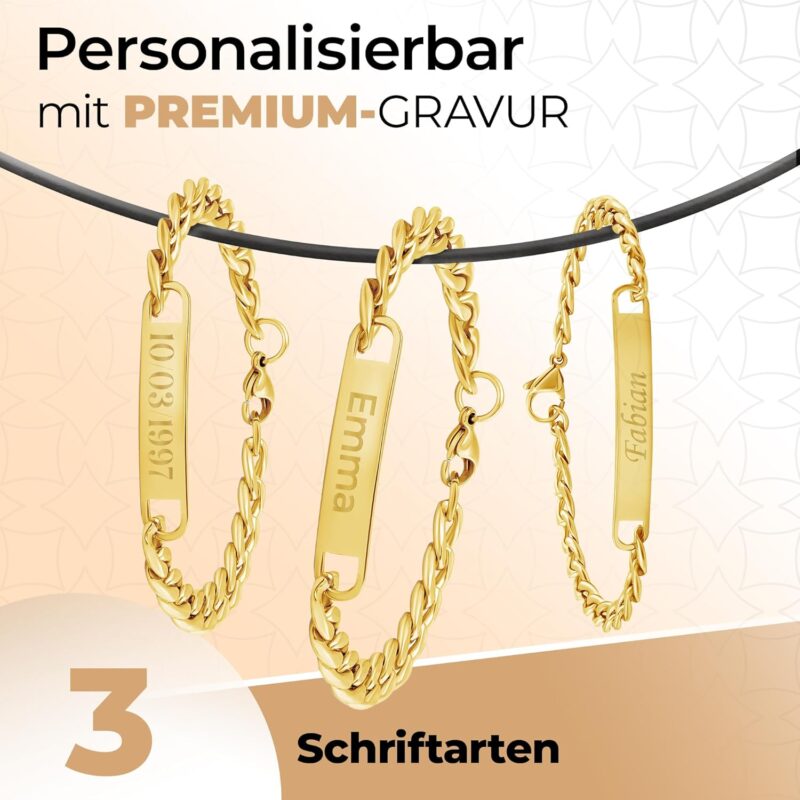 Armband mit Gravur | Personalisierte Armbänder | Partnerarmbänder mit Gravur | Namensgravur | Pärchen Armband | Personalisierbare Partnerarmbänder | Edelstahlarmband für Paare – Bild 3