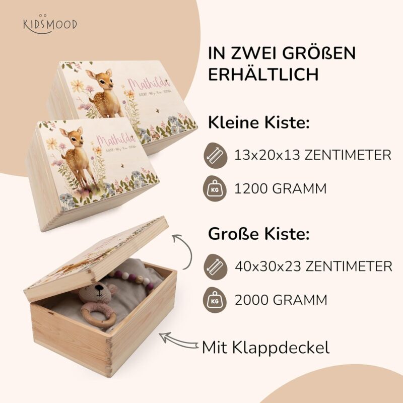 KIDSMOOD - Personalisierte Erinnerungsbox Baby, Holzkiste mit Deckel, Erinnerungskiste als Geschenkidee zur Geburt oder zum Geburtstag für Mädchen und Jungen, Baby-Box mit Namen – Bild 3