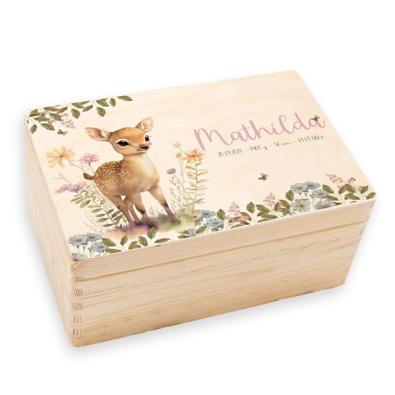 KIDSMOOD - Personalisierte Erinnerungsbox Baby, Holzkiste mit Deckel, Erinnerungskiste als Geschenkidee zur Geburt oder zum Geburtstag für Mädchen und Jungen, Baby-Box mit Namen – Bild 9