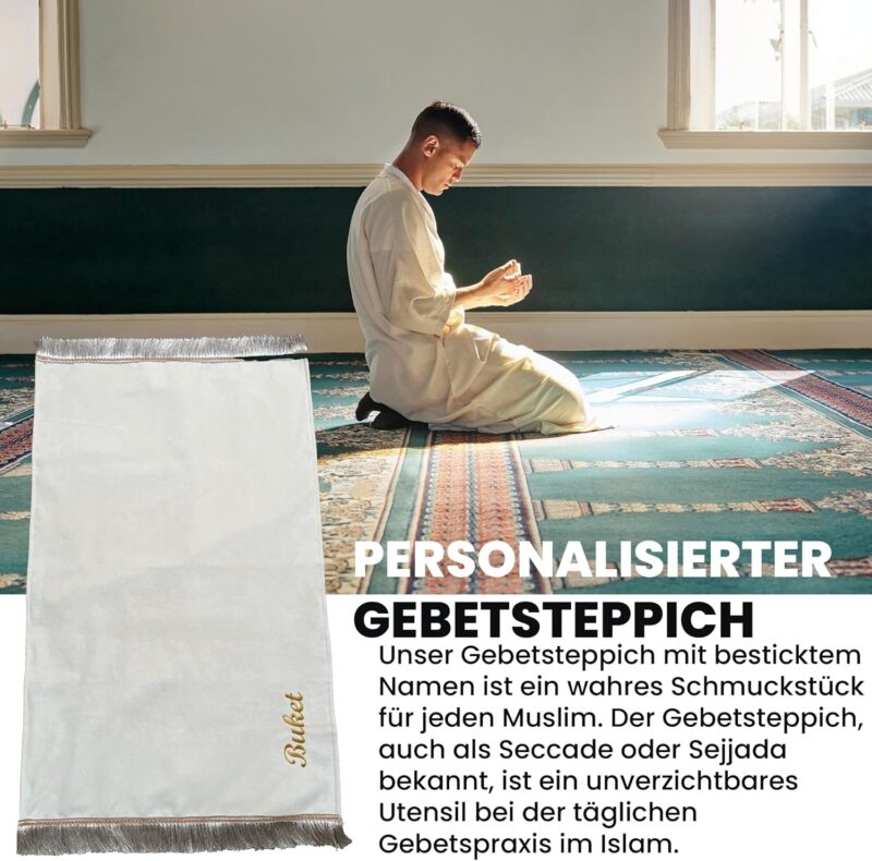 Gebetsteppich mit Namen Eid Mubarak Geschenk Seccade Isimli Namazlik Sajada Sedschade Ramazan Kurban Bayram Hediyesi – Bild 4