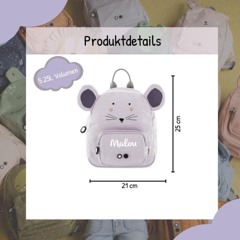 Kidslino Personalisierter Kinderrucksack mit Namen, Trixie Löwen-Design, Ideal für Kindergarten, Kita, Verstellbare Gurte, Kinderfreundliche Reißverschlüsse, Optional mit Trinkflasche – Bild 7