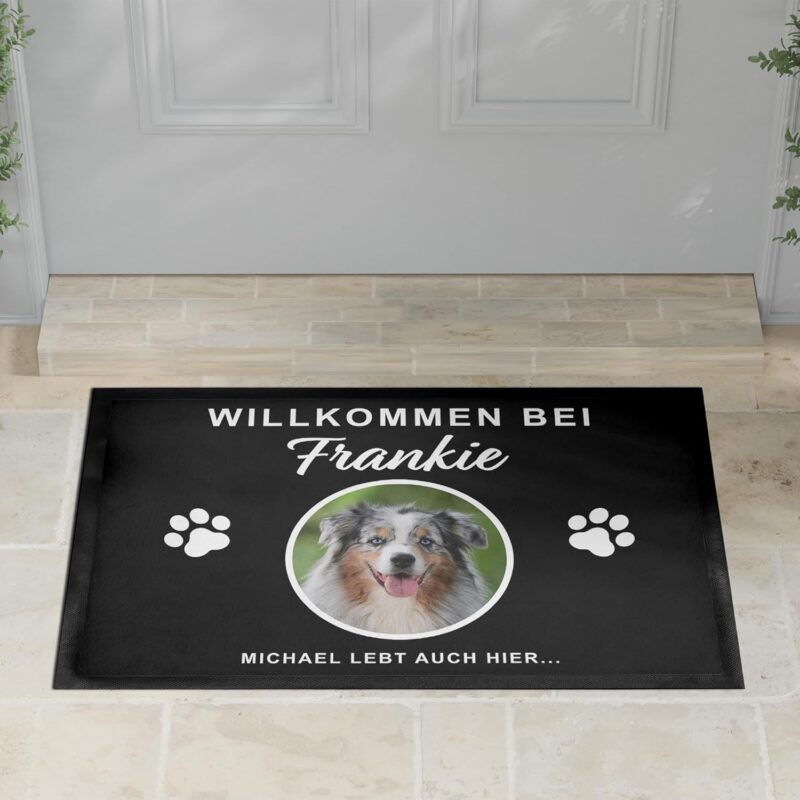 DEL MÀ Unique & Personal Fußmatte Hund personalisiert Einweihungsgeschenk Wohnung Hunde Geschenk zum Einzug ins Haus Fußabtreter Haustür Schmutzfangmatte für Innen 60x40 cm (1 Hund) – Bild 7