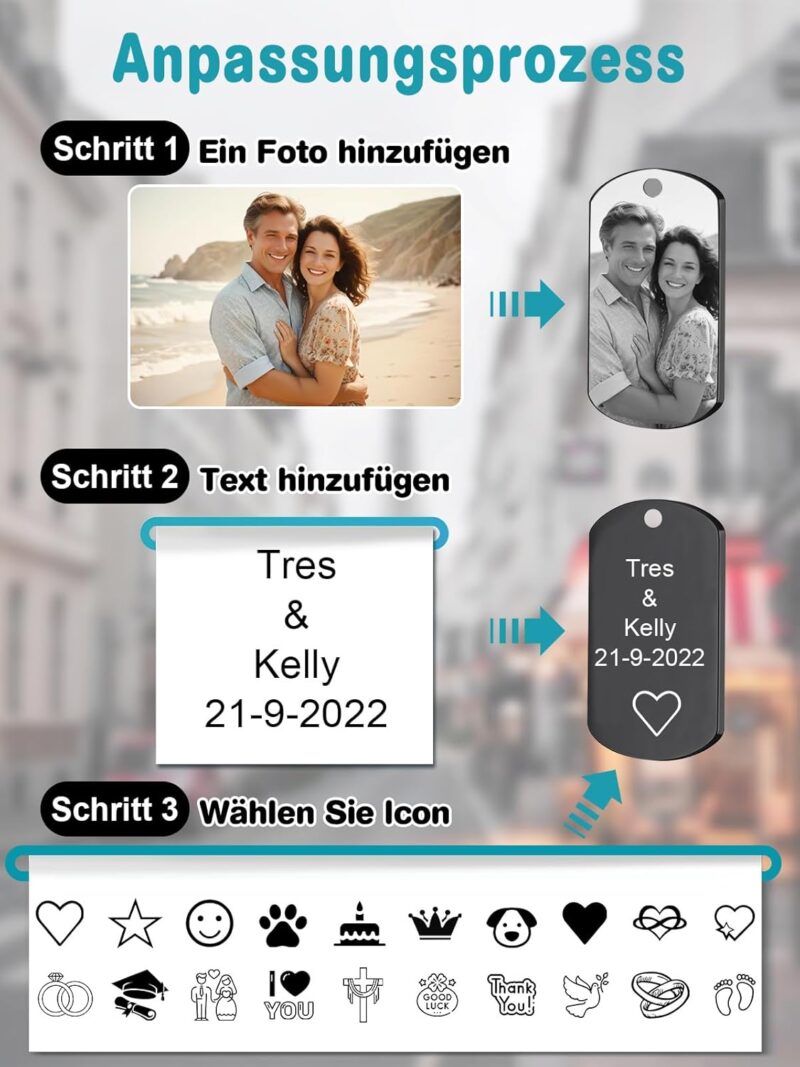 BEXOA Schlüsselanhänger Personalisiert mit Foto - Gravur Personalisierte Edelstahl Schlüsselanhänger Geschenke für Herren – Bild 3