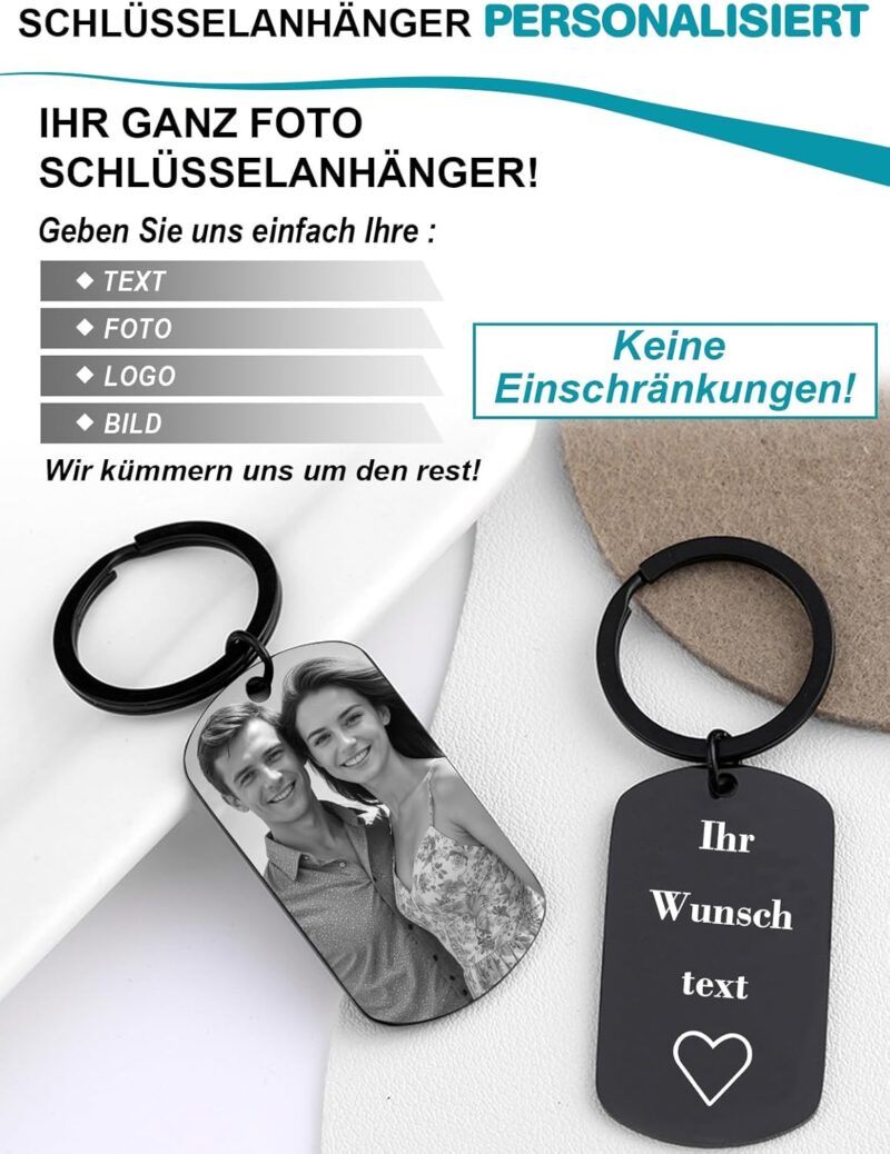 BEXOA Schlüsselanhänger Personalisiert mit Foto - Gravur Personalisierte Edelstahl Schlüsselanhänger Geschenke für Herren – Bild 4