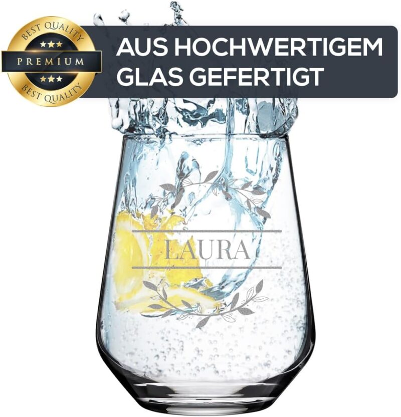 polar-effekt Wasser Trinkglas 425 ml mit personalisierter Gravur - bleifreies Saftglas mit Namen - spülmaschinenfestes Glas - ideal für Saft, Drinks und Cocktails – Bild 5