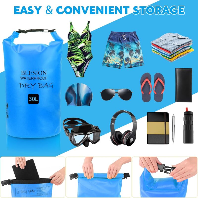 BLESION Dry Bag 5L/10L/15L/20L/30L wasserdichte Tasche Verstellbarer Schultergurt, Wasserdichter Rucksack für Kajakfahren, Angeln, Schwimmen, Wandern Reisen – Bild 5