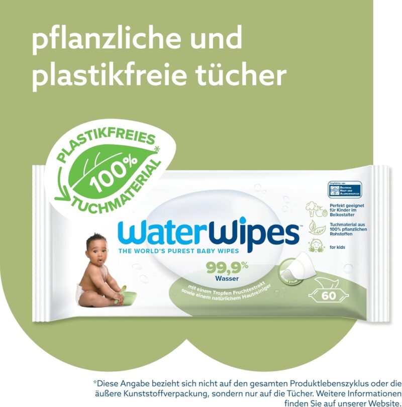 WaterWipes plastikfreie, texturierte Reinigungstücher für Kleinkinder & Babys, 240 Stück (4 Packungen), 99,9 % wasserbasierte Reinigungstücher, unparfümiert für empfindliche Haut – Bild 5