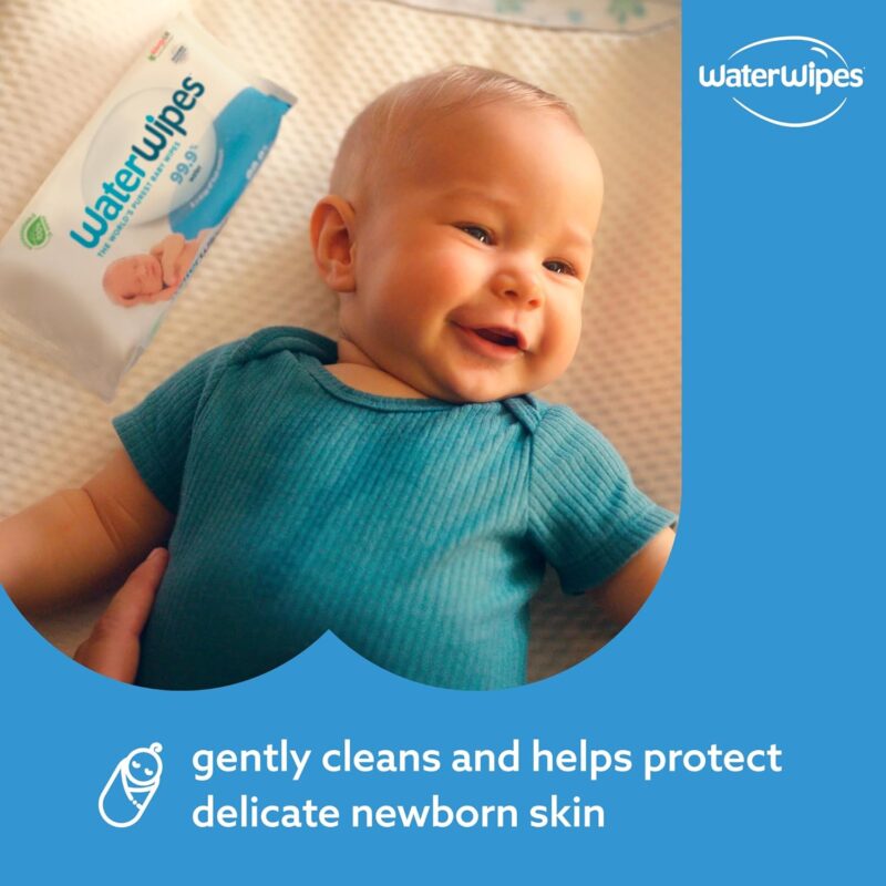 WaterWipes plastikfreie, originale Reinigungstücher für Babys, 720 Stück (12 Packungen), 99,9 % wasserbasierte Reingugnstücher, unparfümiert für empfindliche Haut – Bild 4