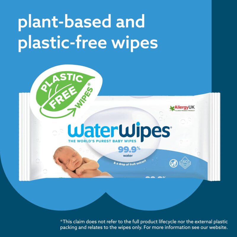 WaterWipes plastikfreie, originale Reinigungstücher für Babys, 720 Stück (12 Packungen), 99,9 % wasserbasierte Reingugnstücher, unparfümiert für empfindliche Haut – Bild 5