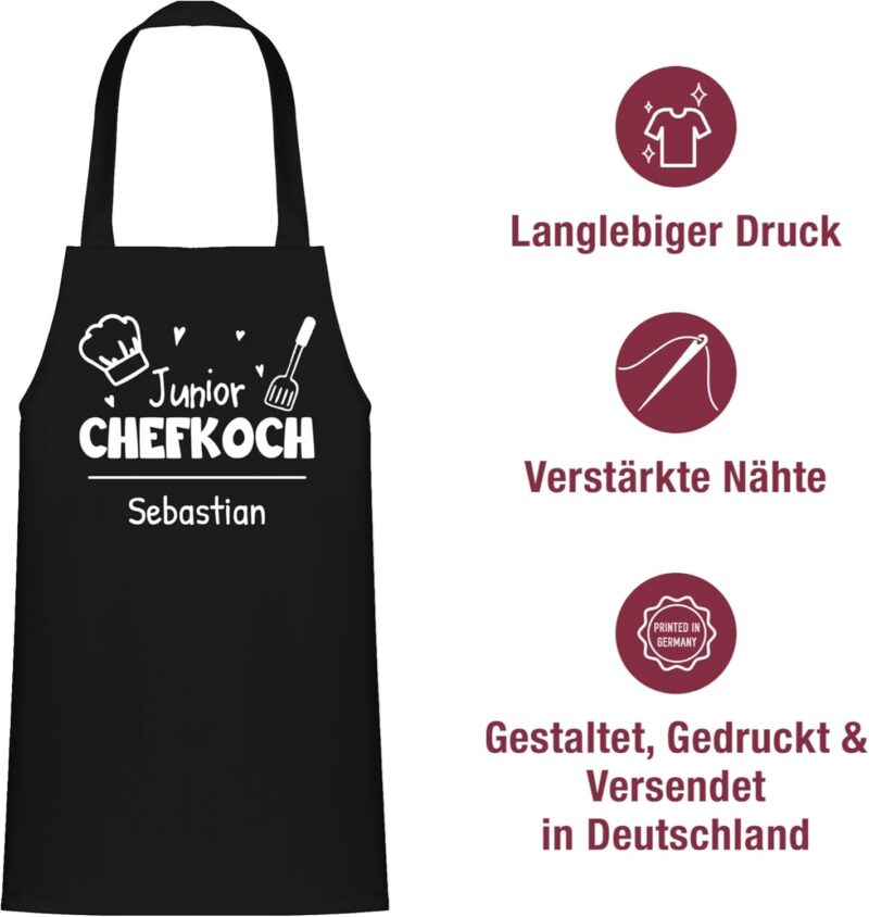 Geschenk mit Namen personalisiert by Shirtracer - Kinderschürze Schürze Kinder Jungen Mädchen - Kochschürze - Junior Chefkoch mit Name - Wunschnamen – Bild 5