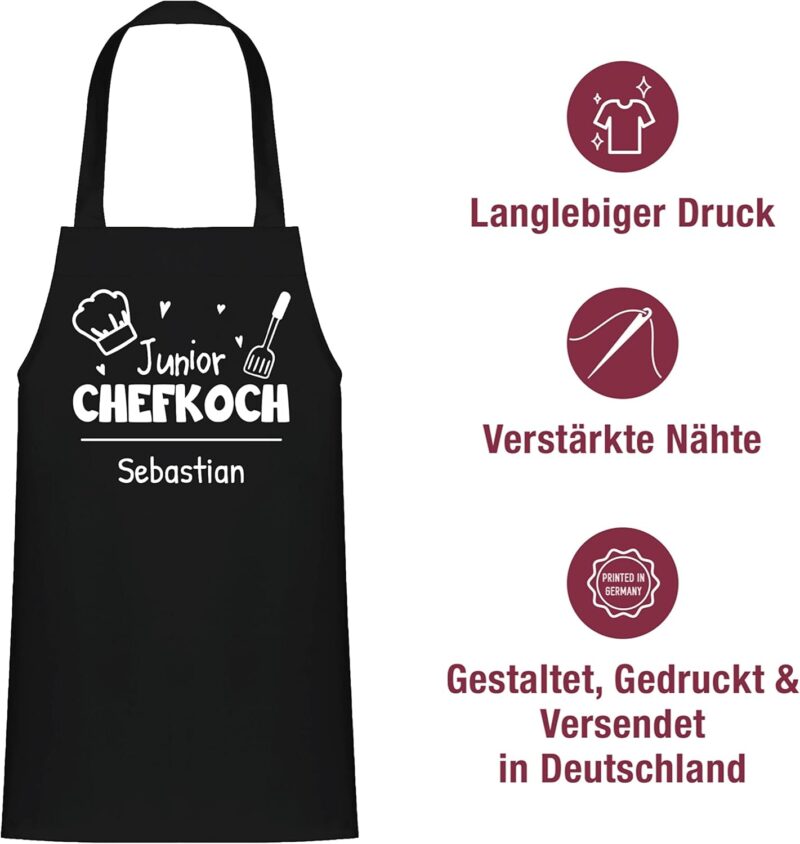 Geschenk mit Namen personalisiert by Shirtracer - Kinderschürze Schürze Kinder Jungen Mädchen - Kochschürze - Junior Chefkoch mit Name - Wunschnamen – Bild 6