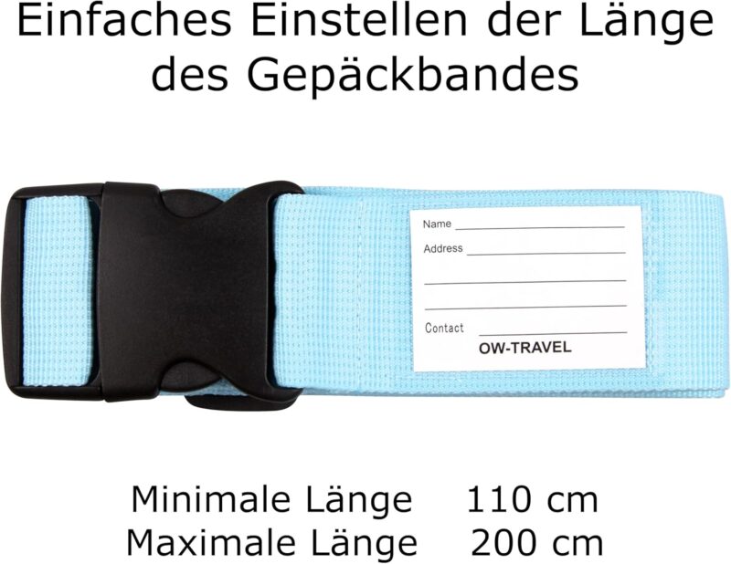 OW-Travel Kofferband Gurt Schwerlast Personalisierter Koffergurt mit Adressschild. Luggage Strap Gepäckgurt Koffer Gurt Kofferbänder Koffergurte Farbig Koffer Gurt 2 Stück Orange Blau – Bild 3