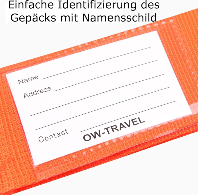 OW-Travel Kofferband Gurt Schwerlast Personalisierter Koffergurt mit Adressschild. Luggage Strap Gepäckgurt Koffer Gurt Kofferbänder Koffergurte Farbig Koffer Gurt 2 Stück Orange Blau – Bild 5