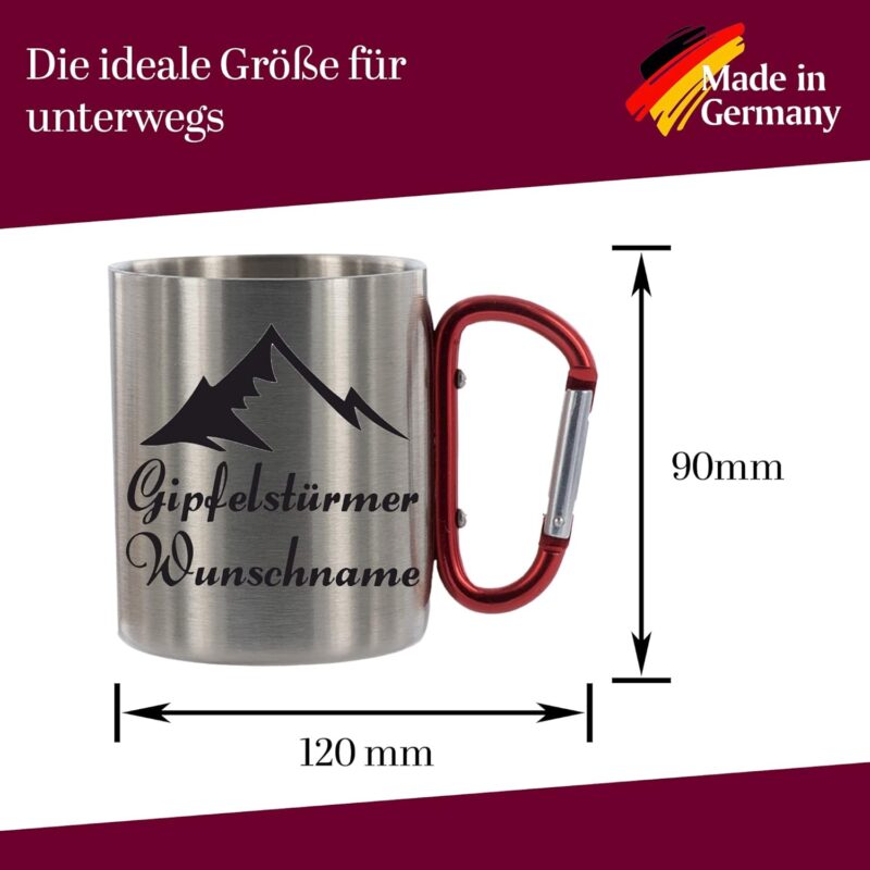 CreaLuxe Edelstahltasse mit Karabiner - Gipfelstürmer (Wunsch Name) - Tasse personalisiert - Kaffeetasse - Bürotasse - Personalisierte Geschenke - Personalisierte Tasse mit Namen – Bild 6