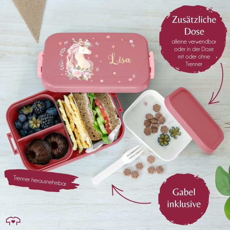 Kinder Bento Box Midi Lunchbox für Mepal Bentobox - Einhorn Geschenk Mädchen Schule Kindergarten mit Name - 900 ml - Rosa - brotdose personalisierte brotboxen unicorn kita geschenke brotbox – Bild 4