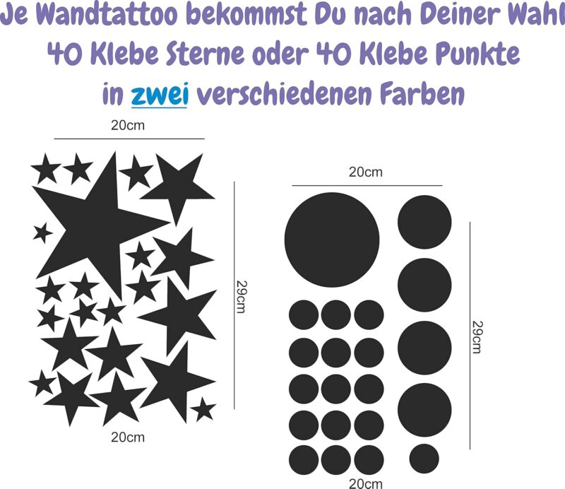 Skins4u Wandtattoo Kinderzimmer Wunsch Namen Sterne Punkte Set Punkte Türschild Baby Mädchen Junge personalisiert Wunschname Babyzimmer selbst gestalten individuell (Mit Großbuchstaben) – Bild 3