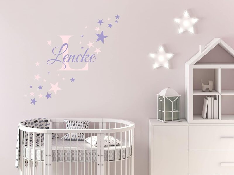 Skins4u Wandtattoo Kinderzimmer Wunsch Namen Sterne Punkte Set Punkte Türschild Baby Mädchen Junge personalisiert Wunschname Babyzimmer selbst gestalten individuell (Mit Großbuchstaben) – Bild 5