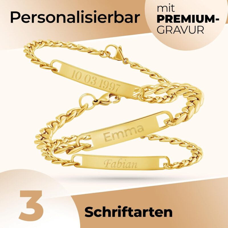 Armband mit Gravur | Personalisierte Armbänder | Partnerarmbänder mit Gravur | Namensgravur | Pärchen Armband | Personalisierbare Partnerarmbänder | Edelstahlarmband für Paare – Bild 2