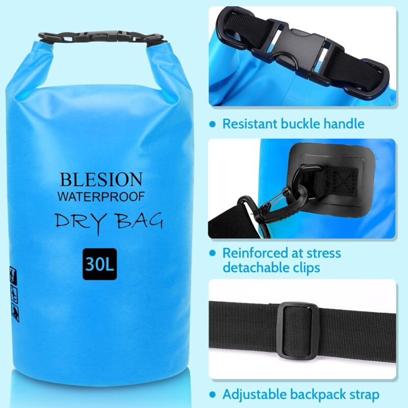 BLESION Dry Bag 5L/10L/15L/20L/30L wasserdichte Tasche Verstellbarer Schultergurt, Wasserdichter Rucksack für Kajakfahren, Angeln, Schwimmen, Wandern Reisen – Bild 2