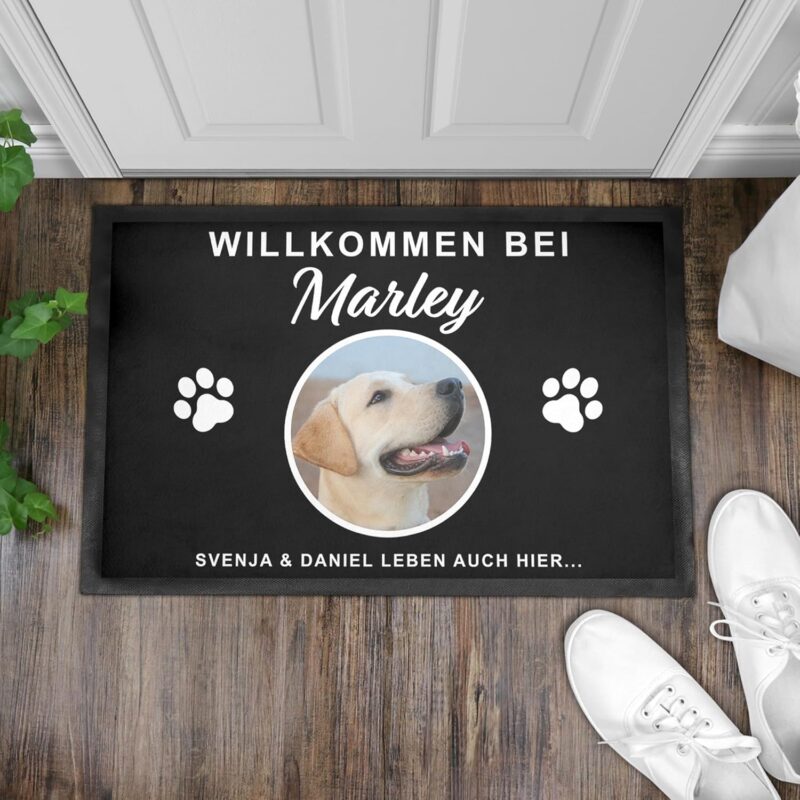 DEL MÀ Unique & Personal Fußmatte Hund personalisiert Einweihungsgeschenk Wohnung Hunde Geschenk zum Einzug ins Haus Fußabtreter Haustür Schmutzfangmatte für Innen 60x40 cm (1 Hund) – Bild 2