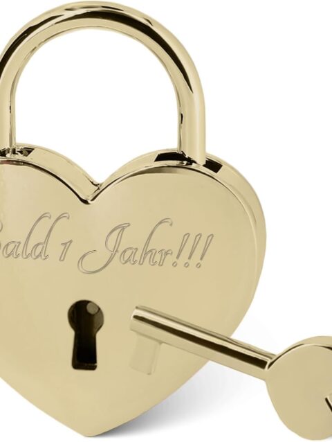 GRAVURZEILE Herzschloss mit Gravur Personalisiertes Schloss in Gold mit Herzschluessel Personalisiert mit Namen Datum Geschenkidee zum Valentinstag Geschenk fuer Sie Ihn Gold