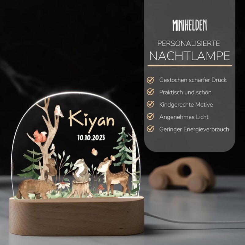 MINIHELDEN - Personalisiertes Nachtlicht Baby, Dimmbares Nachttischlampe für Kinderzimmer | LED Nacht-Lampe mit sanftem Licht, Ideal als Stillicht, Geschenke zur Geburt, Taufgeschenke Mädchen & Jungen – Bild 2