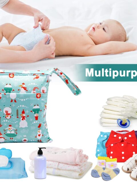 HOTLIKE Windeltasche wasserdichte Stofftaschen 2 Stueck Wetbag Kindergarten Nassbeutel Nasstasche Baby Wickeltasche Wiederverwendbare Organiser Multifunktionale fuer Baby Reisen Unterwegs Gym Weiss