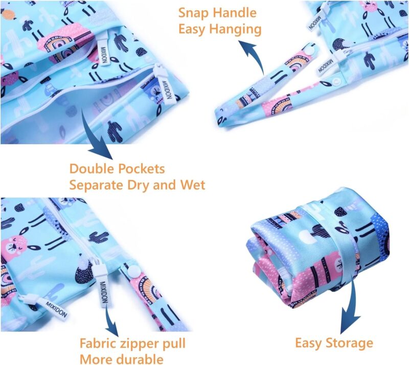 Baby Windeltaschen Nasstaschen Wetbag Schwimmsachen Nasse und Trocken Wickeltasche Wasserdicht Waschbar Organiser für Reisen Gym Strand Pool, Pattern 9 – Bild 3